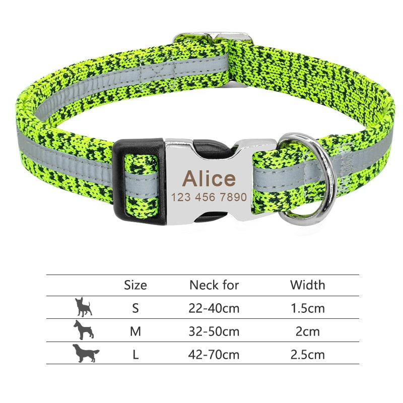 Personalized Reflective Nylon Dog Collar -Engraved ID Tag