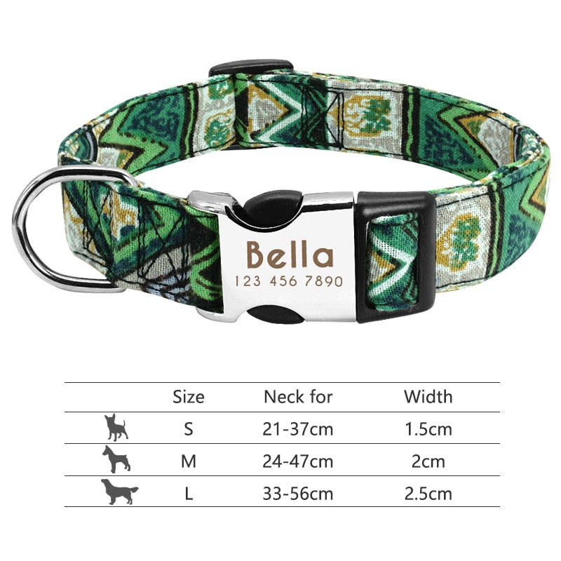 Personalized Reflective Nylon Dog Collar -Engraved ID Tag