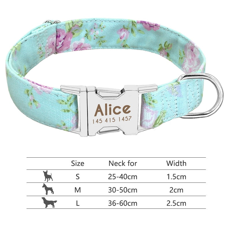 Personalized Reflective Nylon Dog Collar -Engraved ID Tag