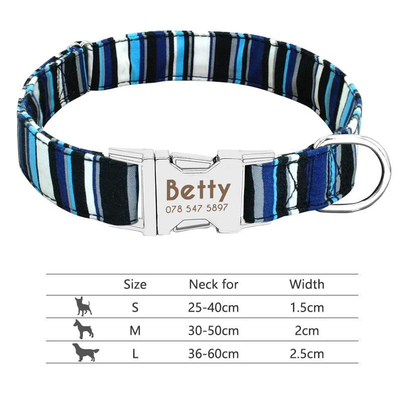 Personalized Reflective Nylon Dog Collar -Engraved ID Tag