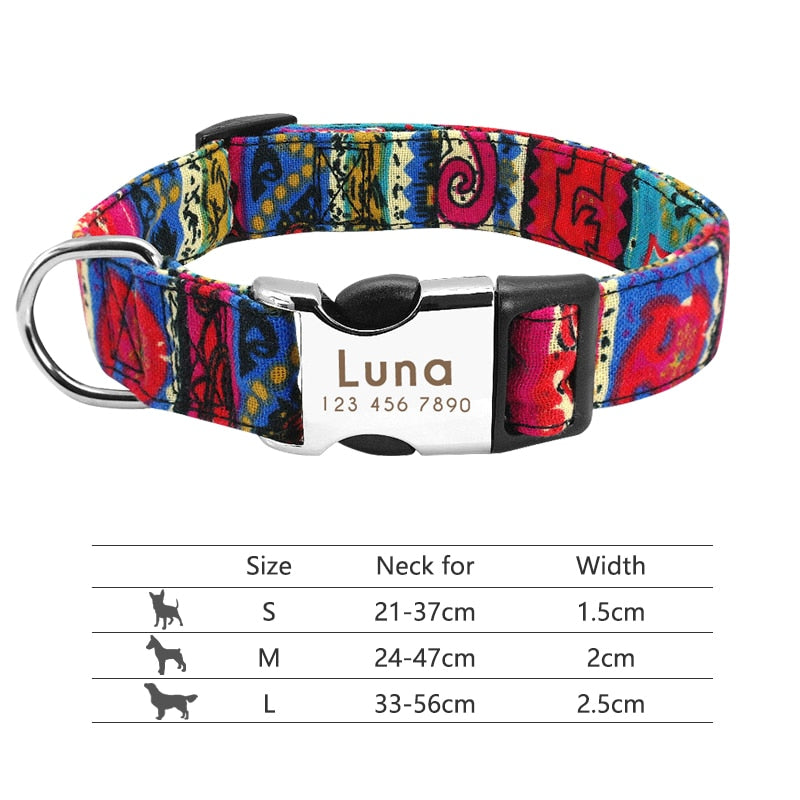 Personalized Reflective Nylon Dog Collar -Engraved ID Tag