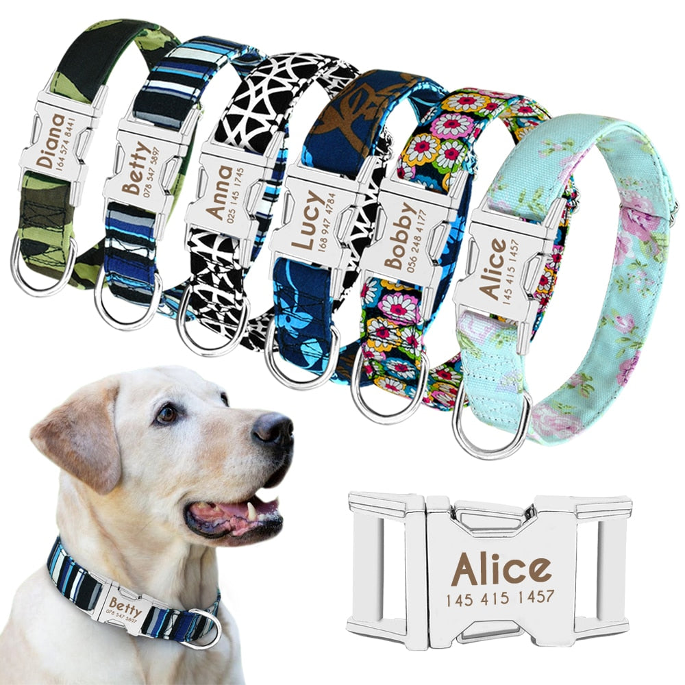 Personalized Reflective Nylon Dog Collar -Engraved ID Tag