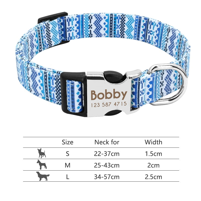 Personalized Reflective Nylon Dog Collar -Engraved ID Tag