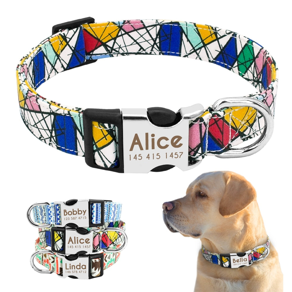 Personalized Reflective Nylon Dog Collar -Engraved ID Tag