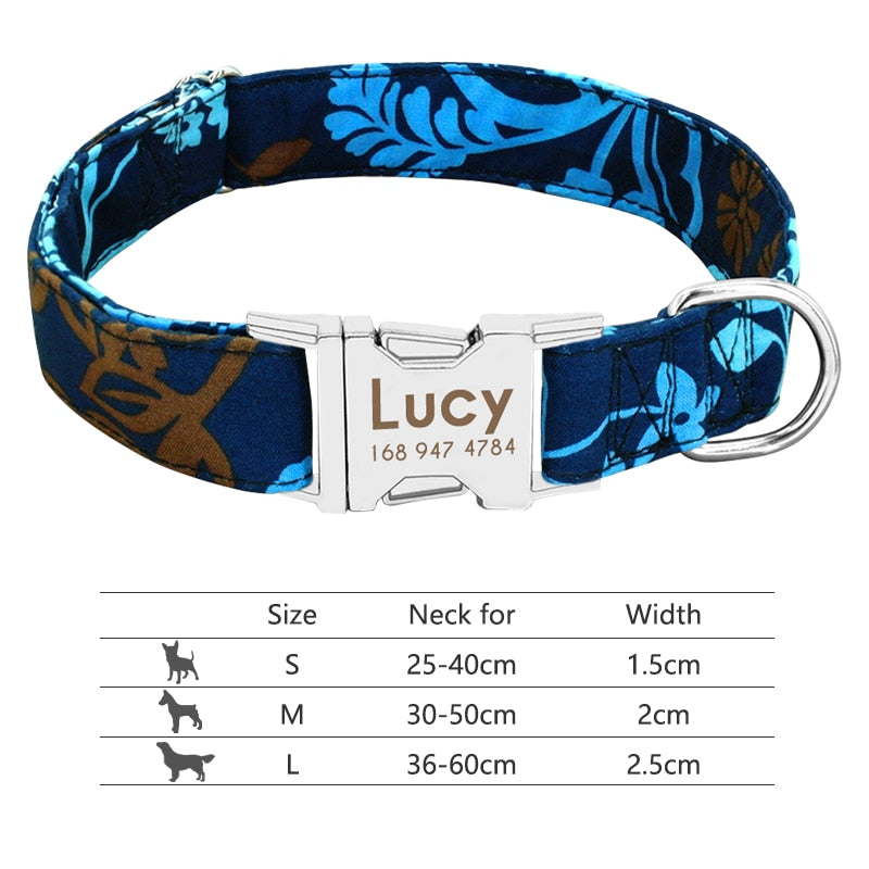 Personalized Reflective Nylon Dog Collar -Engraved ID Tag