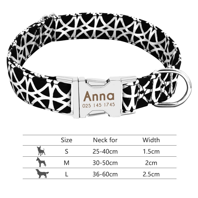 Personalized Reflective Nylon Dog Collar -Engraved ID Tag