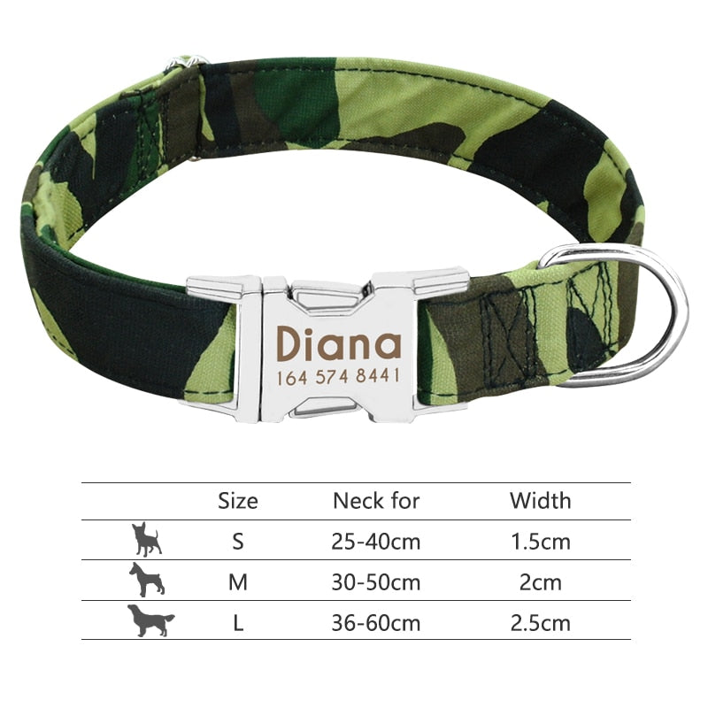 Personalized Reflective Nylon Dog Collar -Engraved ID Tag