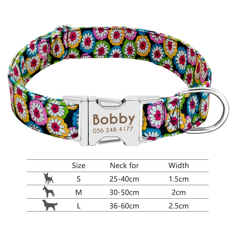 Personalized Reflective Nylon Dog Collar -Engraved ID Tag