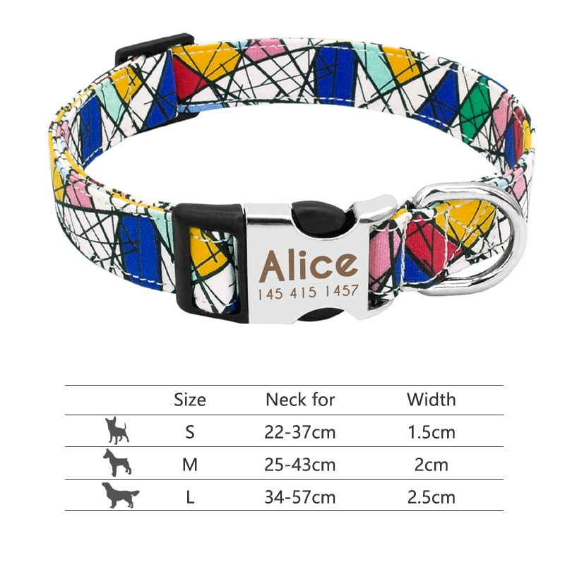 Personalized Reflective Nylon Dog Collar -Engraved ID Tag