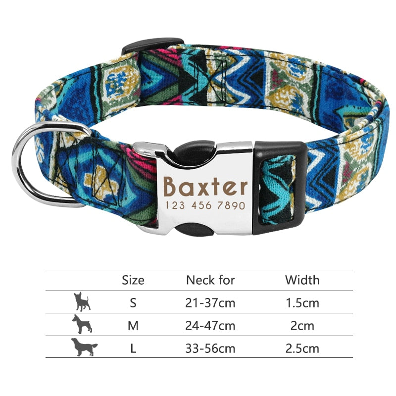 Personalized Reflective Nylon Dog Collar -Engraved ID Tag