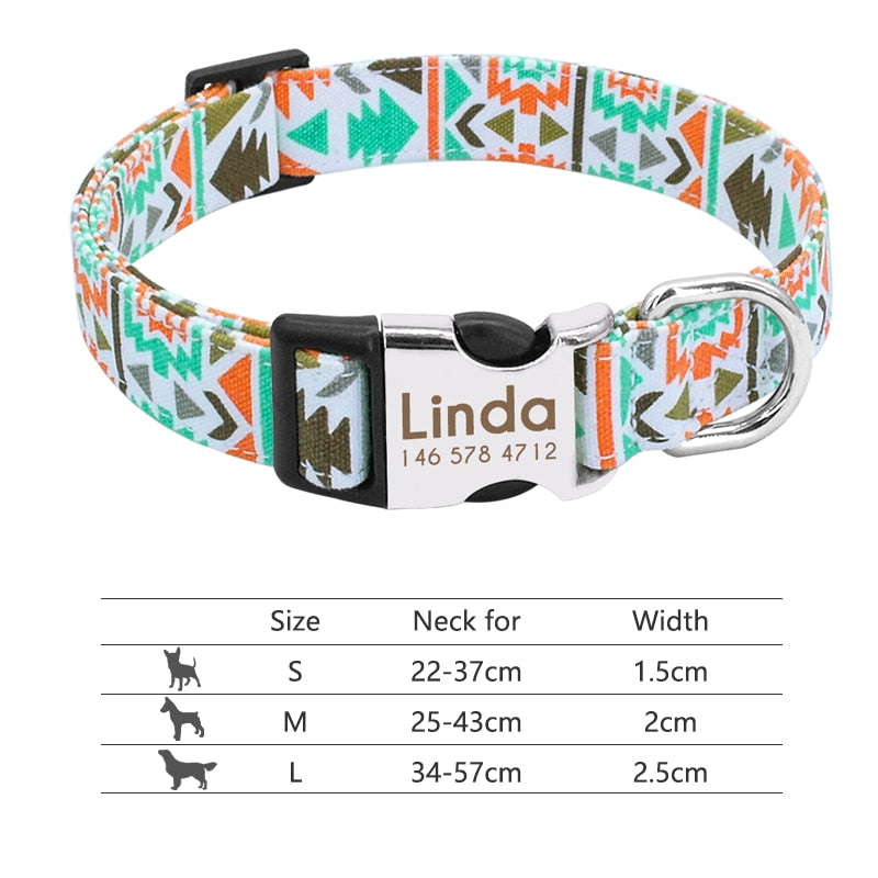 Personalized Reflective Nylon Dog Collar -Engraved ID Tag