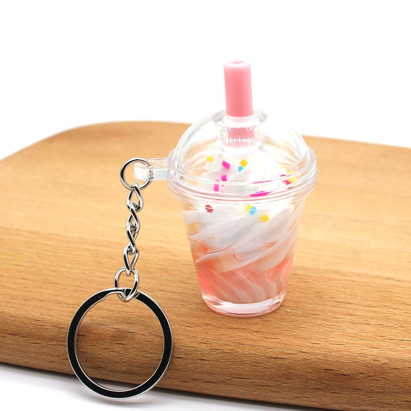 Boba Ice Cream Sundae Bubble Tea Drink Keychain