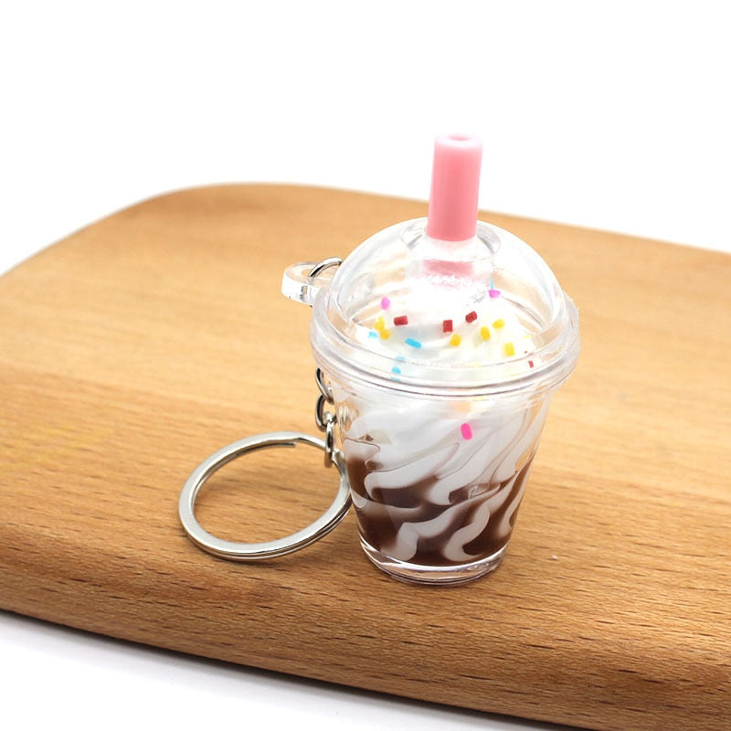 Boba Ice Cream Sundae Bubble Tea Drink Keychain