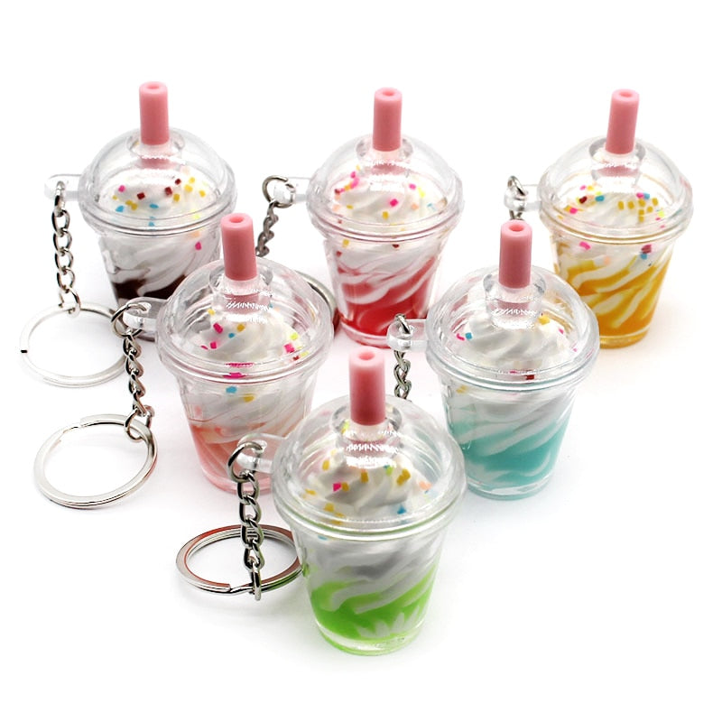 Boba Ice Cream Sundae Bubble Tea Drink Keychain