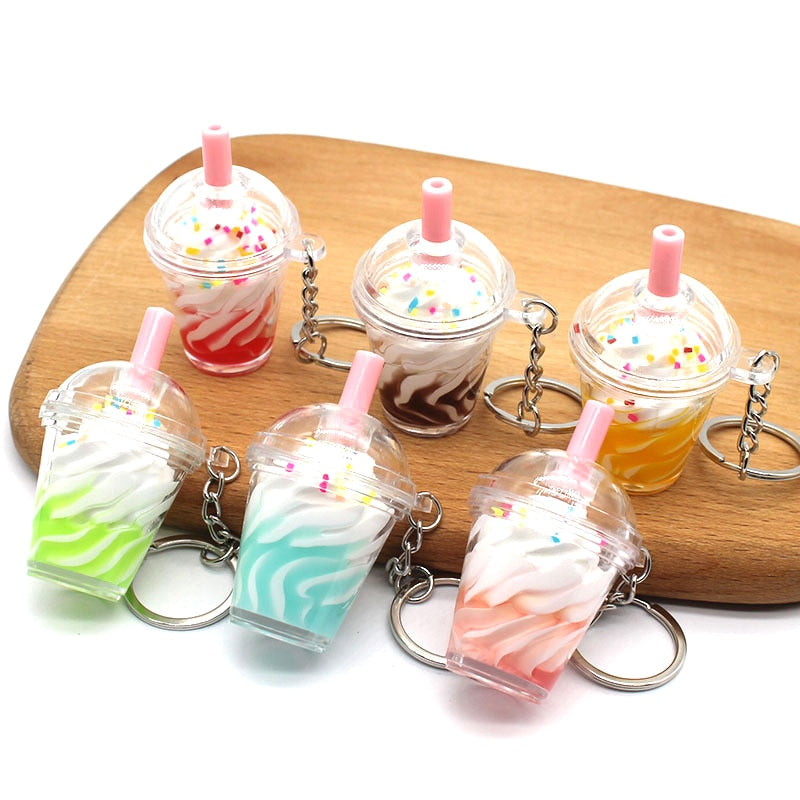 Boba Ice Cream Sundae Bubble Tea Drink Keychain