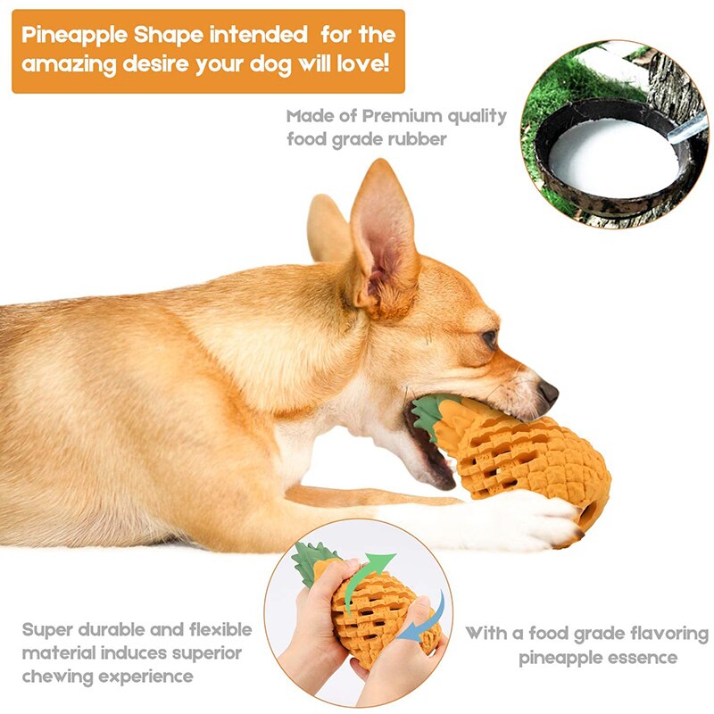 Durable Pineapple Shaped Dog Chew Toy -Safe, Teether, Food Dispensing - S M L