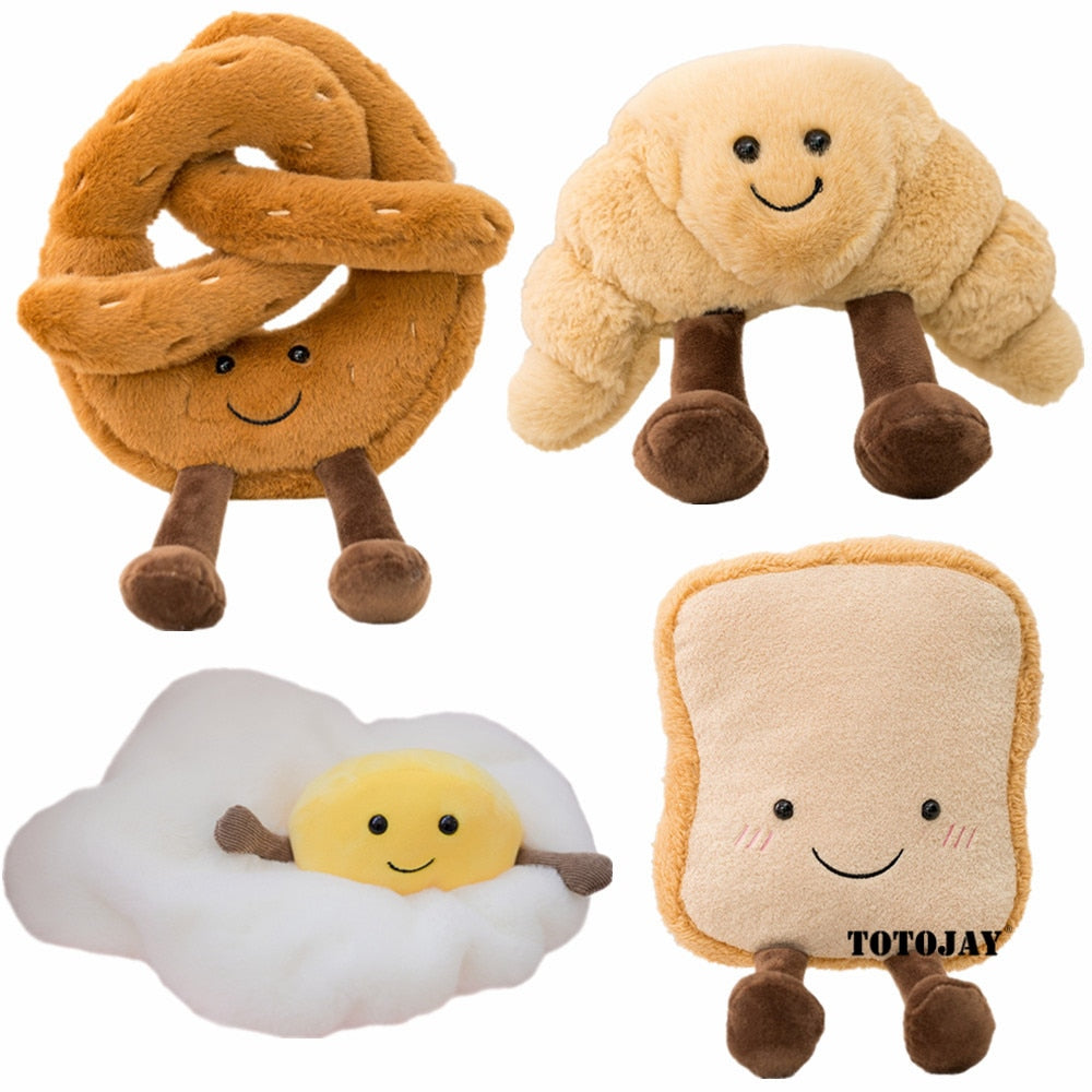 Soft Cartoon Plush Food-Pretzel, Croissant, Toast/ Bread, Egg Toy