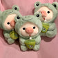 Plush Pig in Frog Costume with Boba Tea